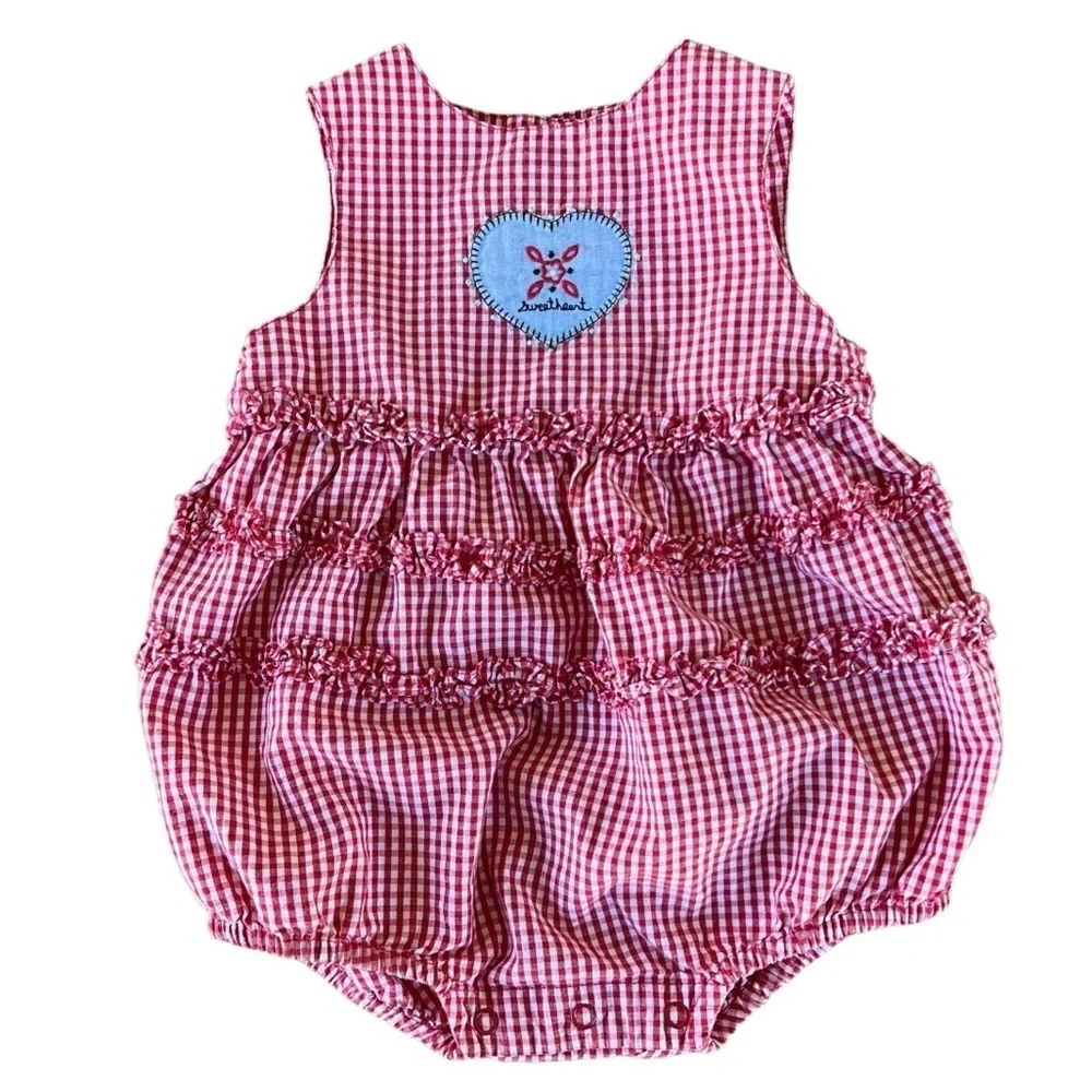 Vintage Gymboree Red Gingham Girl Sweetheart Bubble Romper Sleeveless 3-6 Mos